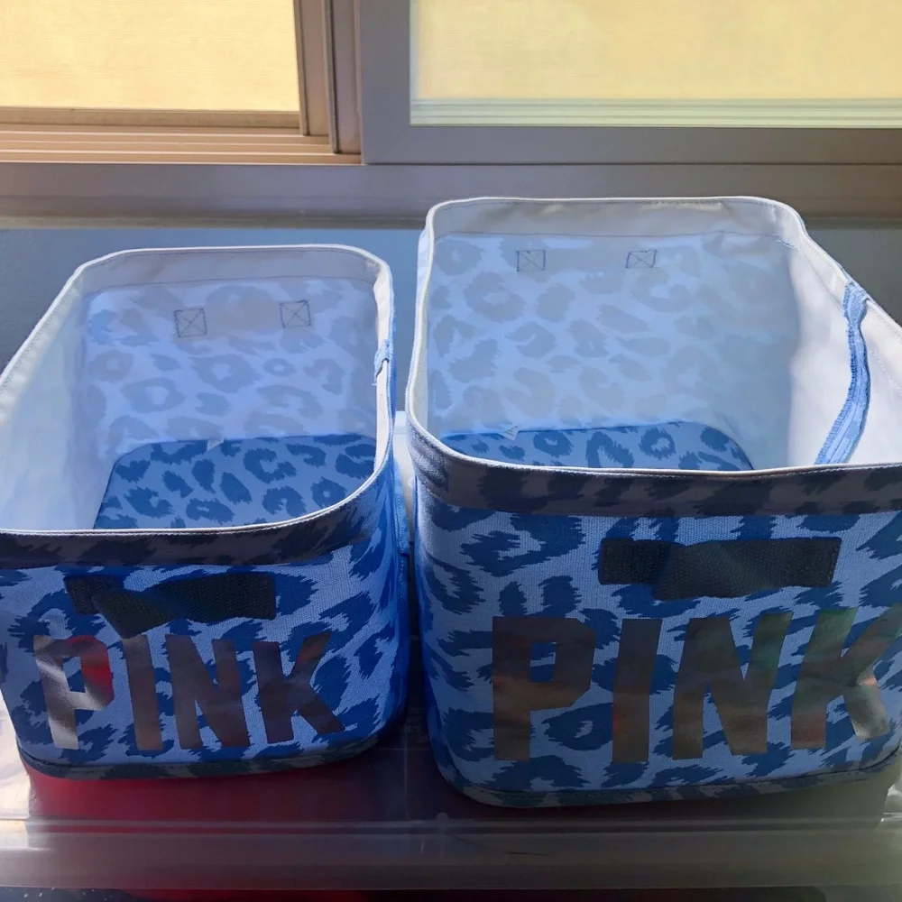 Victoria’s Secret VS PINK Blue Cheetah Print Silver Rare Display Storage Bins